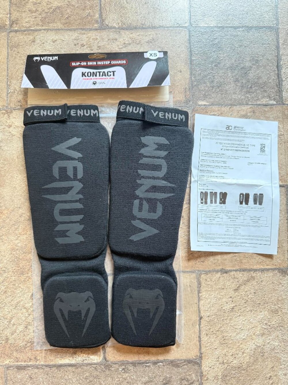 Venum Kontact Shin Guards Black/Black Color Unisex XS Mixed Martial Arts